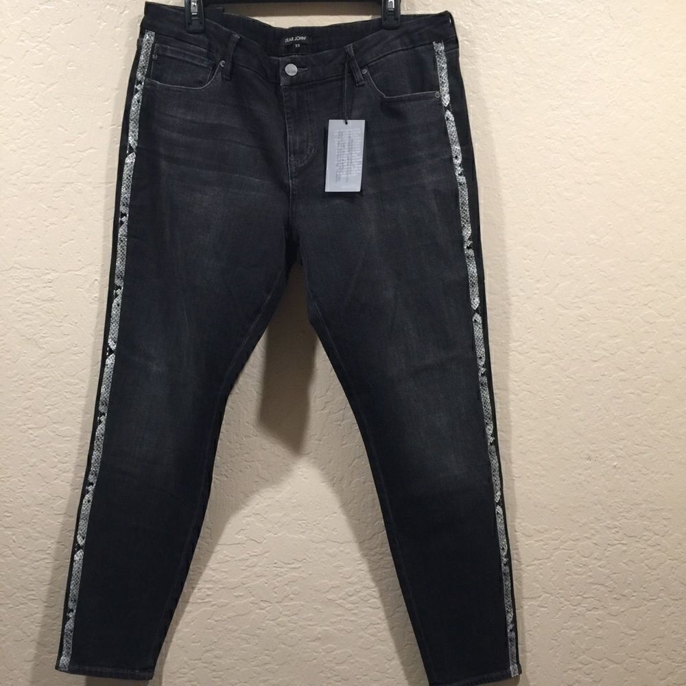 Dear John Joy Rich Comfort Skinny 33 Black Jeans Python Stripe